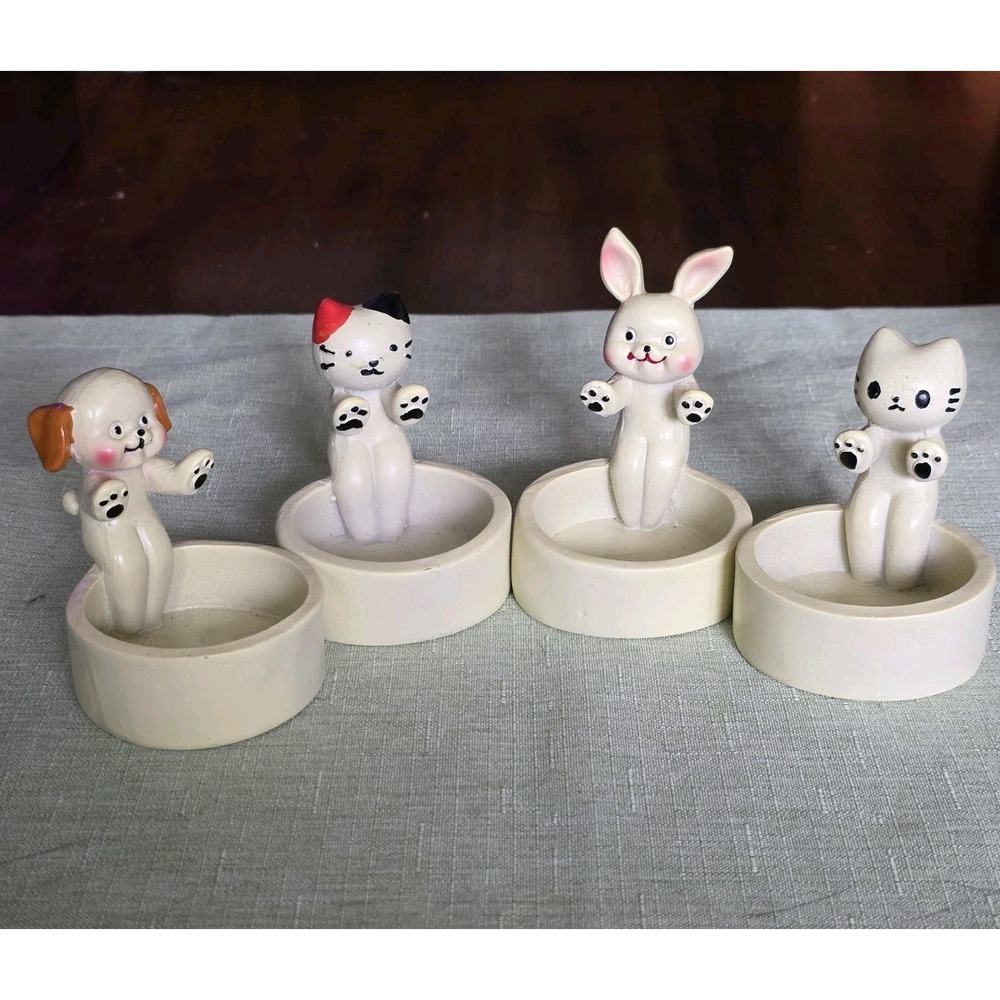 Tea Light Candle Holder Set Bunny Puppy Dog Cat Set Of 4